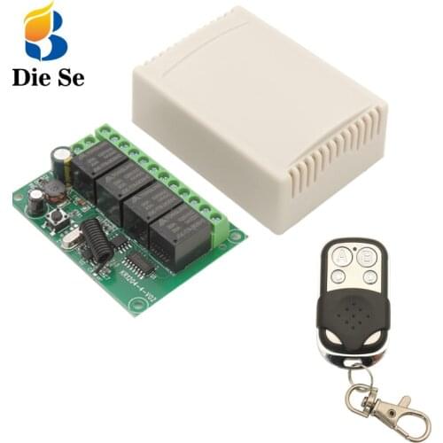 Diese Universal Wireless Garage Remote Control Switch DC 12V 24V 4CH 10Amp RF Relay Receiver and 433Mhz Transmitter Keyfob