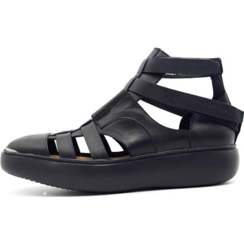 High top classics shoes for men platform black men sandals genuine leather rome handmade summer casual shoes