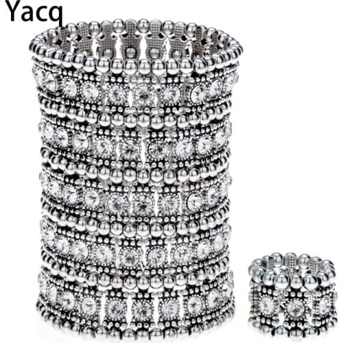 Yacq Multilayer Stretch Cuff Bracelet Ring Sets Wedding Bridal Crystal Jewelry Women Wife Mom Girlfriend Gifts B13 Dropshipping
