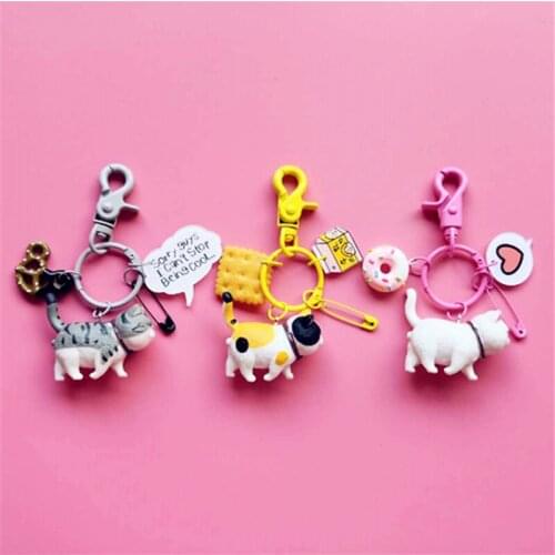Japanese Style Animal Smile Face Lucky Cat Keychain Ring for Women Bag Charm Car Keychains Pendant DIY Trinkets Craft