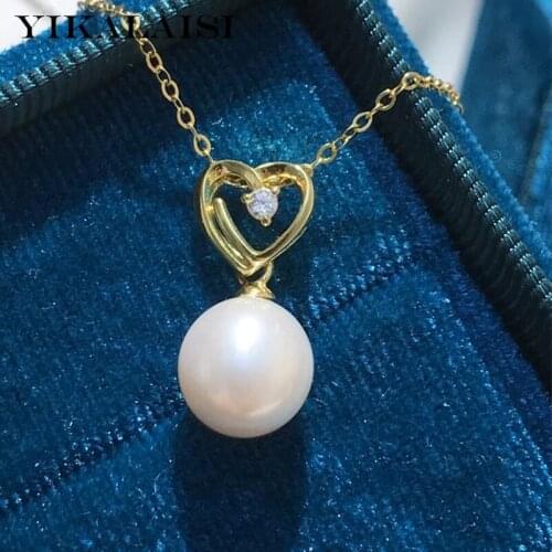 YIKALAISI 925 Sterling Silver Necklaces Jewelry For Women 8-9mm Round Natural Freshwater Pearl Heart Shape Pendants Wholesales