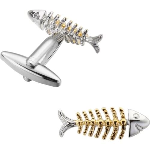 Jewelry shirt cufflink for mens Brand Gold Fishbone shape animal Cuff link Wholesale Male Button High Quality Free Shipping