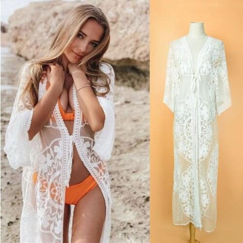 Women Beach Swimwear Bikini Cover Up Lace Kimono Oversize Beach Kimono Cover