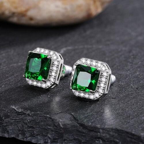 Exquisite Female Earrings 925 Silver Color Square Emerald Green Zircon Crystal Earrings for Women Jewelry Wholesale Bijoux
