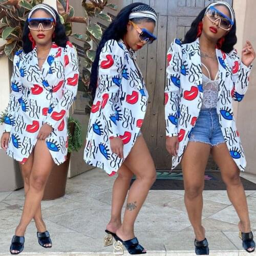 Women Slim Blazer Office Lady Fashion Casual Printed Puff Sleeve Slim Jackets Blazers Women