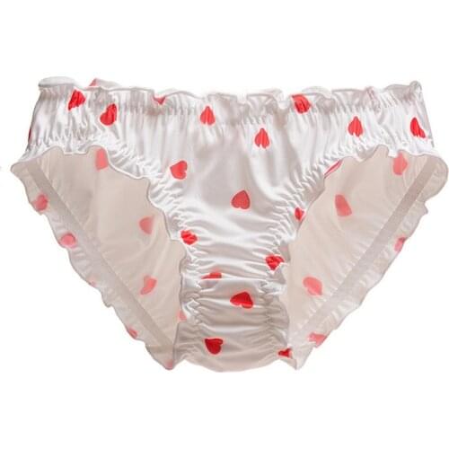 Milk Silk Heart Strawberry Print Women Underwear Ruffle Low Waist Seamless Girl Panties Japanese Style Cute Lovely Soft Breifs