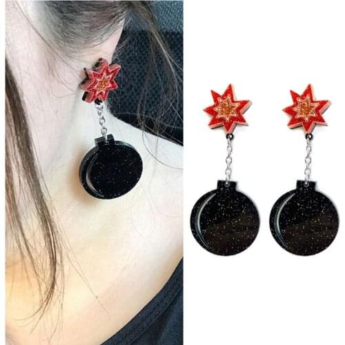 1Pair Women Funny Cartoon Black Boom Bomb Acrylic Earrings For Female Drop Earrings Fashion Jewerly Gift