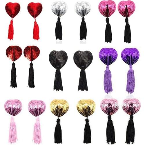 1 Pair Sexy Pasties Stickers Women Lingerie Sequin Tassel Breast Bra Nipple Cover Heart Shape Nipple Stickers Pasties