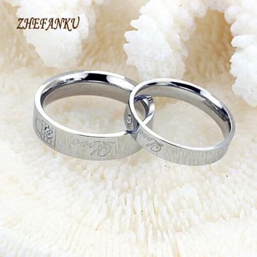 1 Piece his and hers promise ring Fashion Rhinestone Love Lock Ring titanium steel couple wedding ring