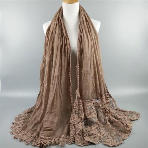 100pcs/lot Plain Women Arab flower and leaf lace scarf shawl pashmina/Muslim lace Hijab Long Scarf