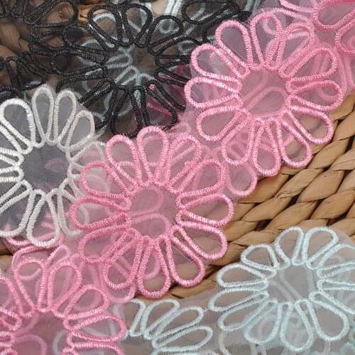 20Yards Flower Embroidered Lace Trim 5cm Pink Red Mesh Edge Ribbon DIY fabric wedding Garment Sewing Craft Home Decoration