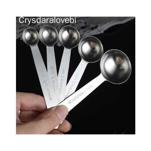 Stainless Steel Measuring Spoon Scoop Coffee Tea Cake Powder Baking Handle Durable Cutlery Spoon Kitchen Tool Acessories 5PCS