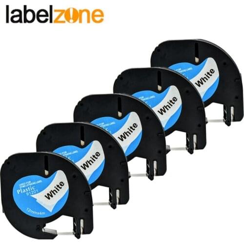 5PCS Compatible for Dymo Letratag LT 91201 12mm Black on white Label Tape for DYMO printer plastic tapes