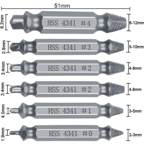 6pcs/set HSS Screw Extractor Drill Bit Broken Damaged Bolt Remover Removal Easy 37MD