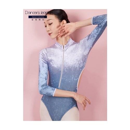Ballet Dance Leotard For Adult Ballet Tutu Practice Wear Gradient Velvet Long Sleeve Gymnastics Ballerina Unitard Stage Costume