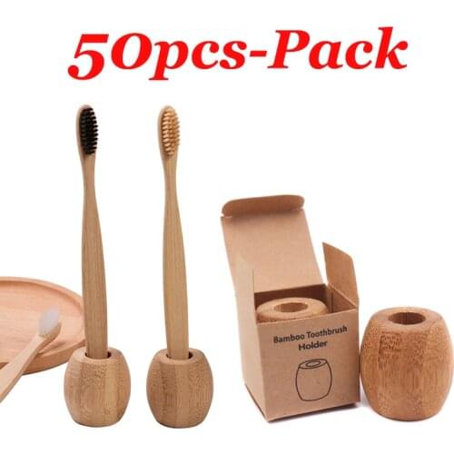 Dropshipping 50Pcs Bamboo Toothbrush Holder Biodegradable Bathroom Stands Vegan BPA-Free Wooden Eco Toothbrush Accessories Tools