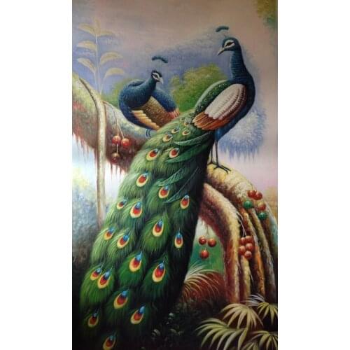 Pure Hand-painted Oil Painting Two Peacocks No Frame