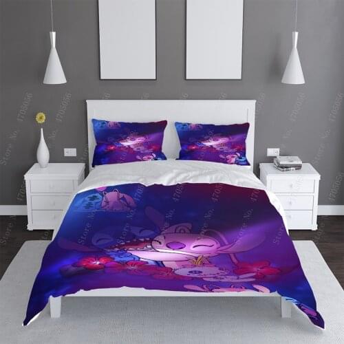 Disney Purple Stitch Bedding Set Cartoon Bedspread Single Twin Full Queen King Size Bedclothes Childrens Boy Bedroom Bed Set