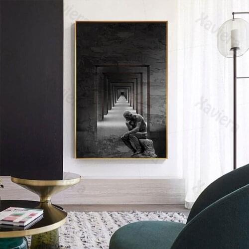 Thinker David Sculptor Canvas Painting Corridor Retro Art Poster Nordic Living Room Decoration Dark Silence Picture Frameless