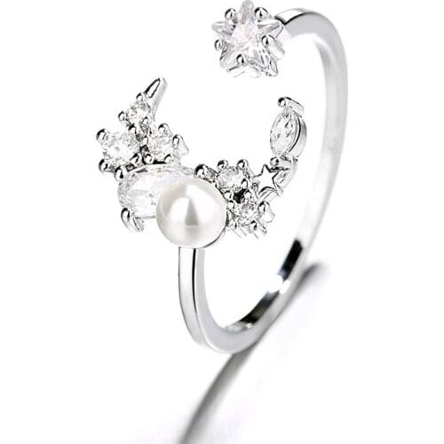 925 Sterling Silver Round Pearl Rings Women Wedding Moon Jewelry CZ Fashion Jewelry Ladies Female Anillos Accessories
