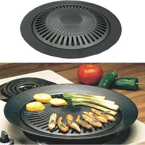 Korean Tabletop Center Raised Round Grill Pan For Outdoor BBQ Bulgogi Pans Non-Stick Grill Cookware Korean BBQ Tray Barbecue Pl