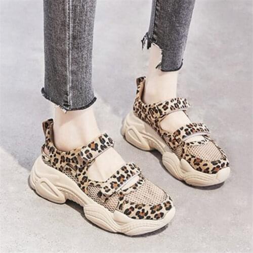 Summer Mesh Breathable Women Sneakers 2019 Super Fire Leopard Female Flat Platform Shoes Print Hollow Thick Bottom Casual Shoes