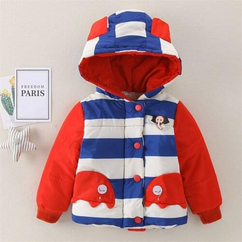 Boy Cotton Padded Jacket Winter Korean Baby Elephant Striped Hooded Long-sleeved Fashion Jacket cute Toddler Boy Warm Clothes