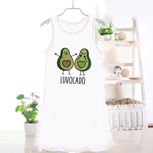 New Summer 2020 White Knee-length Girls Dress Harajuku Dresses Avocado Fitness Novelty Printed Kids Dress Girl Clothes Fashion