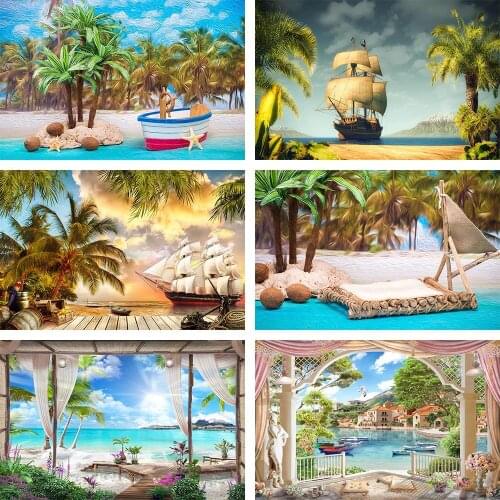 Mehofond Tropical Beach Photography Background Summer Seaside Palm Leaves Baby Shower Birthday Party Decor Backdrop Photo Studio