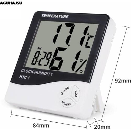 Indoor Room LCD Electronic Temperature Humidity Meter Digital Thermometer Hygrometer Weather Station Alarm Clock HTC-1
