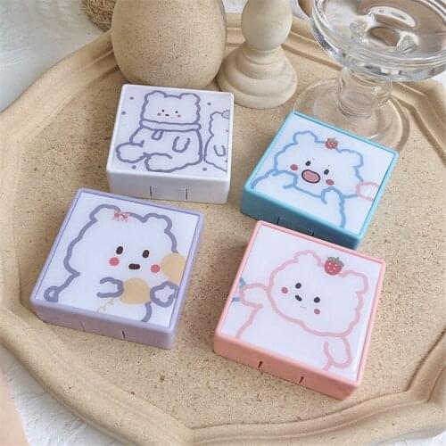INs Cute contact lens case with mirror Cartoon Bear beauty lens case contact lens storage box Can as gift