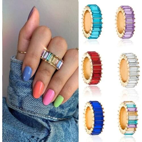 Fashion Women Multicolor Crystal Ring Handmade Engagement Rainbow Rings for Women Wedding Bridal Party Jewelry Gifts