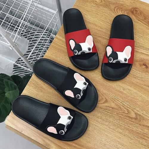 Fashion Women Summer Slides Cute Cartoon Dog Slippers Indoor Home Shoes Slip On Flip Flops Outside Beach Open Toe Flat Sandals