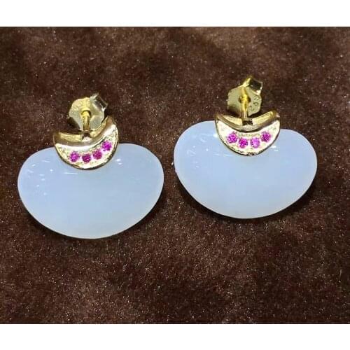 Natural nephrite yu earrings, square shaped, S925 silver inlay