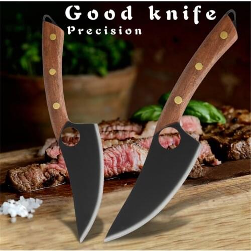 5'' 6'' inch Stainless Steel Chopping Cleaver Knife Hollow Blade Butcher Brown Black Handle Slaughter Sword Tactical Deboning