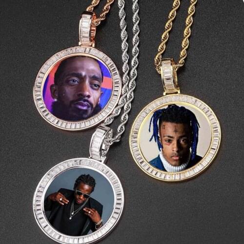 Custom Photo Hip Hop Necklace Cubic Zircon Picture Necklace Medallions Copper Chain Mens Jewelry Memory Gift