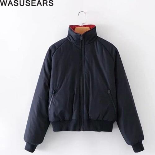 Winter coat women parka stand collar double side wear parkas with zipper thick warm short jacket pockets female streetwear 2020