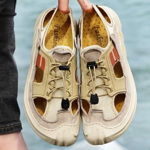 Beach Flip Flops Sandale Homme Sport Safety Sandals Mens Beach Slippers Ete Men Leather Slides Sandalias Playa Hombre