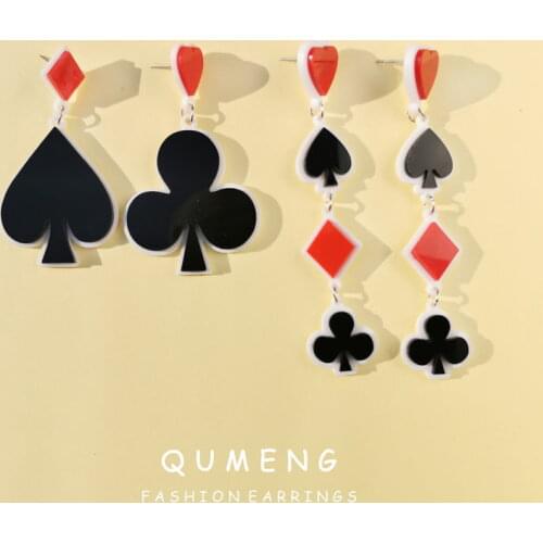 QUMENG Personality Acrylic Geometric Playing Card Long Earrings Female Plum Blossom Fashion stud earrings Punk NightClub Jewelry