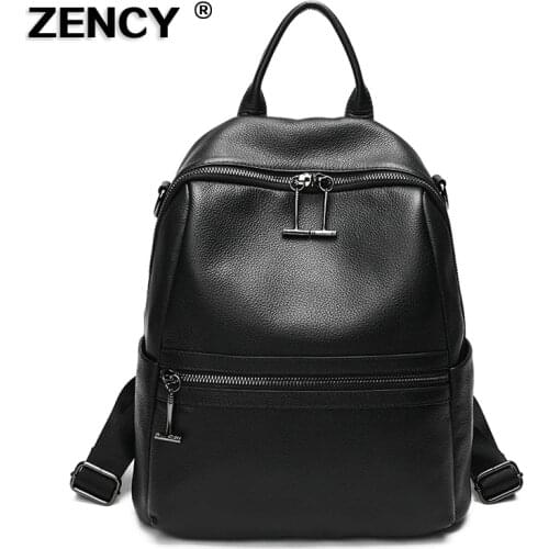 ZENCY 2020 Nature Genuine Cow Leather Black Hardware Women Backpack Lady Girl Real Top Calfskin Cowhide Book Bag Style Knapsack
