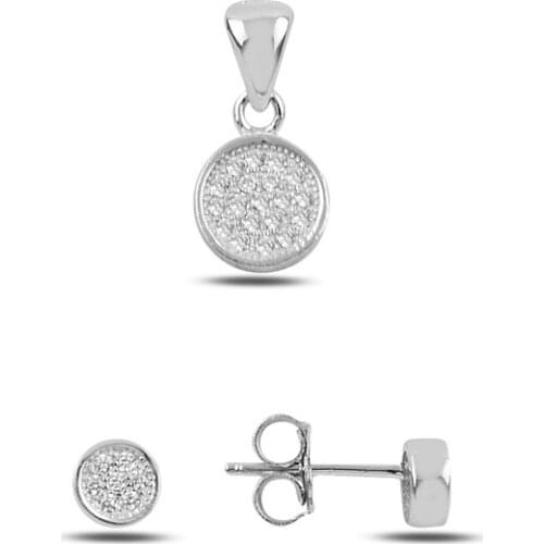 Silver 925 Sterling Round Zircon Stone Set