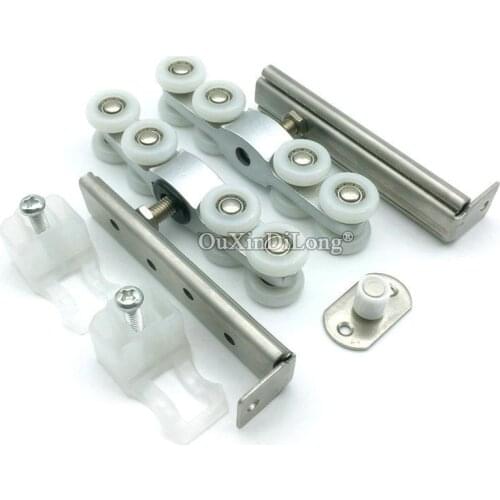 1Set Stainless Steel Hardware Slide Doors Pulley, Sliding Doors Hanging Rail 8 Wheels Wooden Door Roller Bearing 100KG GF564