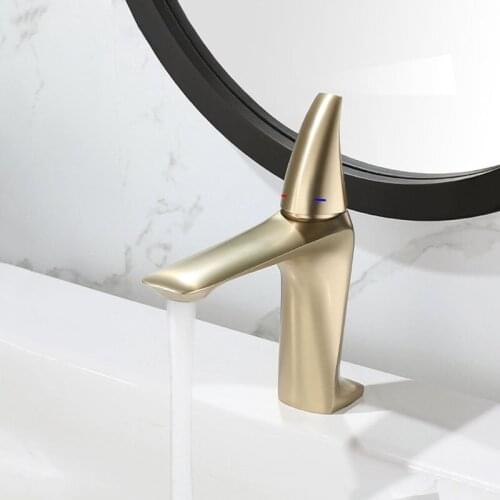 Basin Faucet Mixer Burshed Gold Sink Faucets Deck Mounted Hot and Cold Bathroom Sink Taps Total Brass Lavatory Faucet Bath Crane
