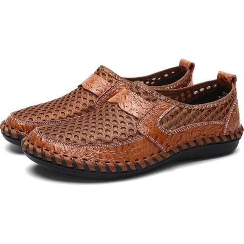 New Men Shoes Summer Breathable Mesh Shoes Mens Casual Shoes Genuine Leather Fashion Summer Shoe Man Soft Comfortable