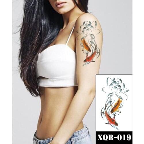 Sketch Lotus Line Waterproof Temporary Tattoo Sticker Red Orange Carp Design Fake Tattoos Flash Tatoo Arm Body Art for Women Men