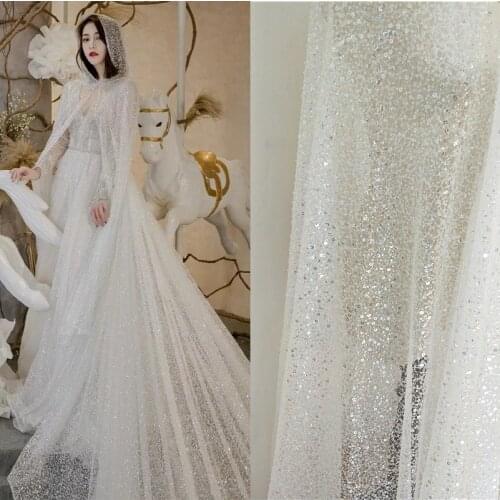Beading Sequins Embroidery Embroidered Mesh Transparent Fabric Wedding Dress Diy Material Dress Decorative Cloth RS767