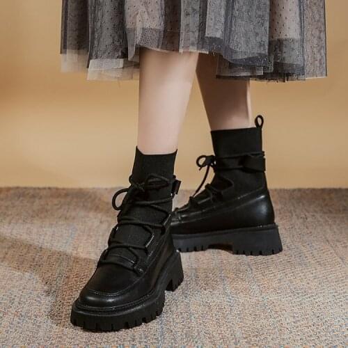 Martin boots women 2021 new spring and autumn British style thick-soled knitted stretch black short boots