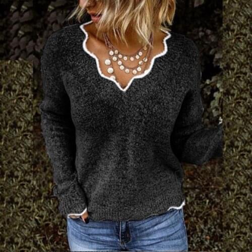 2021 5XL Plus Size Black V-neck Sweaters Women Fall Winter Clothes Knitted Pullovers Long Sleeve Oversized Jumpers Female