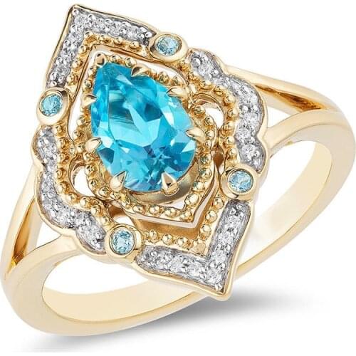 New Luxury Exquisite Aladdin Magic Lamp Water Drop Pear Shape Swiss Blue Pattern Jewelry Lady Engagement Wedding Gift Ring