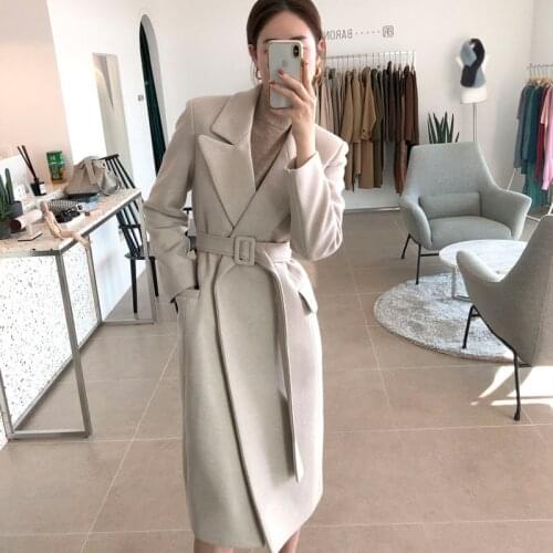 Woman Coats Winter Wool Long Coat With belt Office Lady Vogue lace Up Outerwear abrigos abrigo mujer mujer invierno Fad